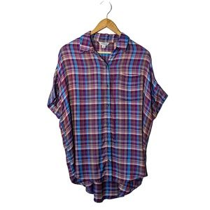 NWOT: Lucky Brand Plaid Flannel Short-Sleeve Button Up Shirt; Women’s Size Small